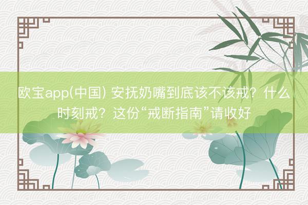 欧宝app(中国) 安抚奶嘴到底该不该戒？什么时刻戒？这份“戒断指南”请收好