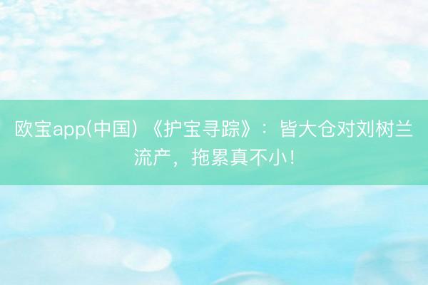 欧宝app(中国) 《护宝寻踪》：皆大仓对刘树兰流产，拖累真不小！