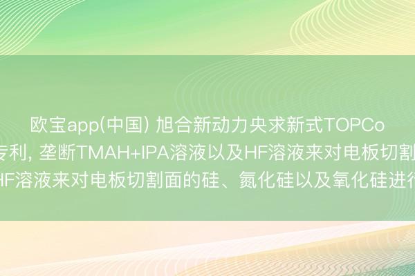 欧宝app(中国) 旭合新动力央求新式TOPCon电板制备工艺及安设专利， 垄断TMAH+IPA溶液以及HF溶液来对电板切割面的硅、氮化硅以及氧化硅进行腐蚀抛光