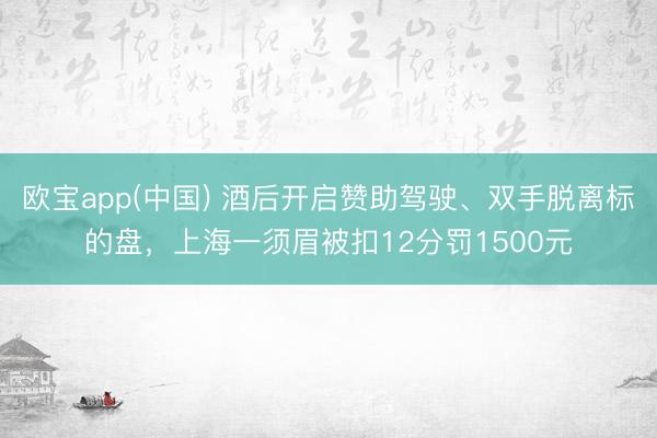 欧宝app(中国) 酒后开启赞助驾驶、双手脱离标的盘，上海一须眉被扣12分罚1500元
