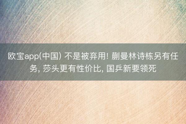 欧宝app(中国) 不是被弃用! 蒯曼林诗栋另有任务， 莎头更有性价比， 国乒新要领死