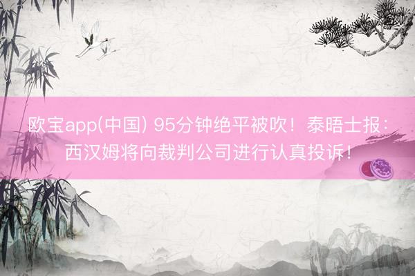 欧宝app(中国) 95分钟绝平被吹！泰晤士报：西汉姆将向裁判公司进行认真投诉！