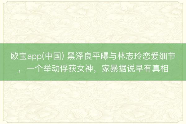 欧宝app(中国) 黑泽良平曝与林志玲恋爱细节,一个举动俘获女神,家暴据说早有真相