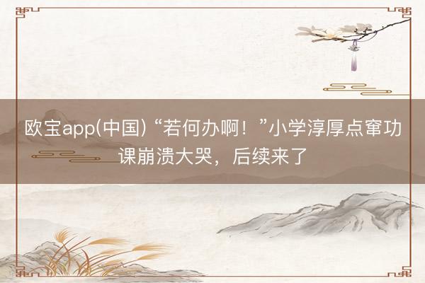 欧宝app(中国) “若何办啊！”小学淳厚点窜功课崩溃大哭，后续来了